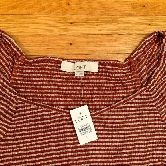 Loft red/white stripe puff short sleeve top - Picture 4 of 4